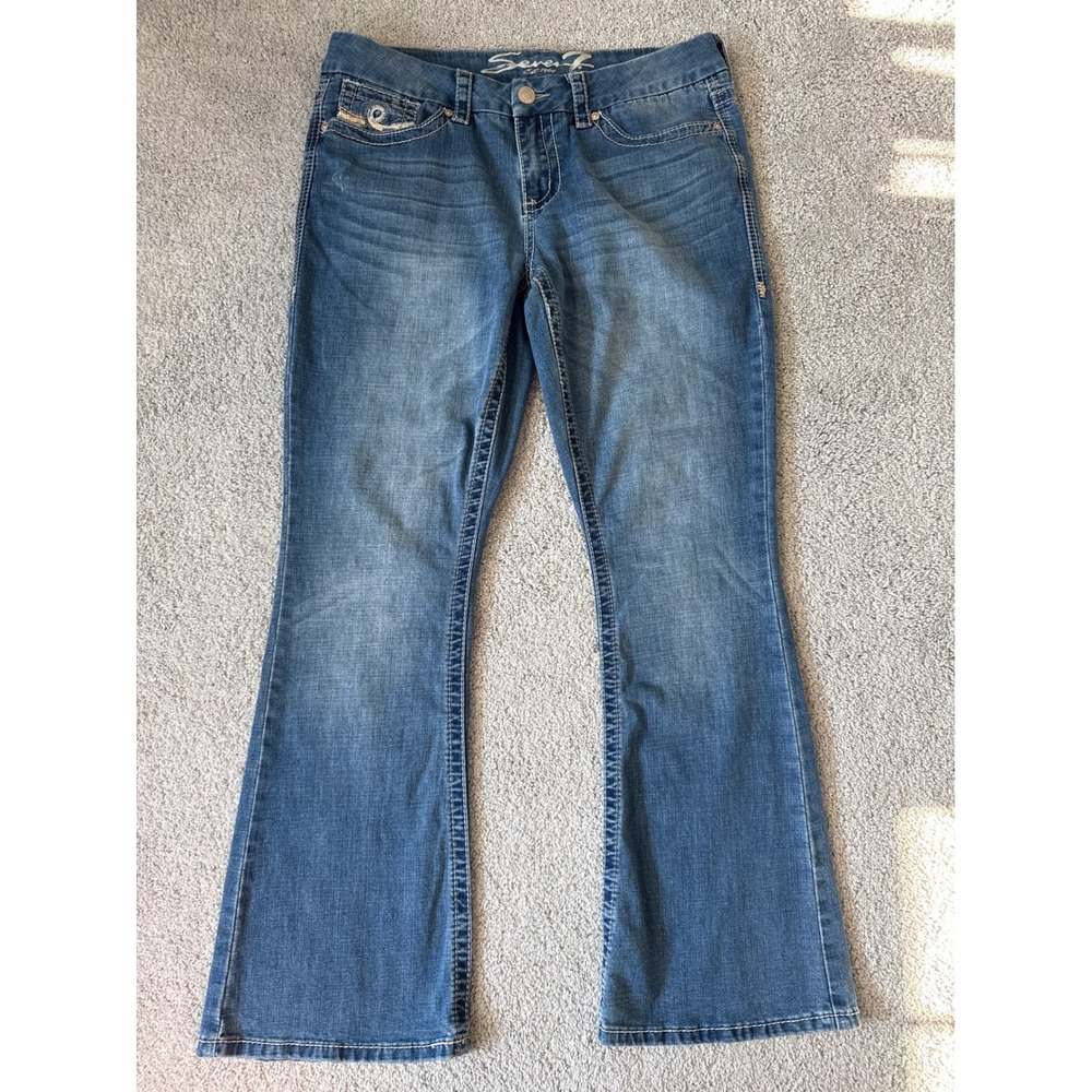 Seven7 Womens Bootcut Jeans Medium Wash Sequin Embroidered Pockets Size 14 - Picture 2 of 5